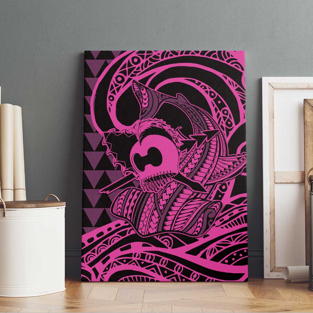Koa Ikaika Warrior Helmet with Shark Canvas Wall Art Pink Kakau Style LT9 - Polynesian Pride