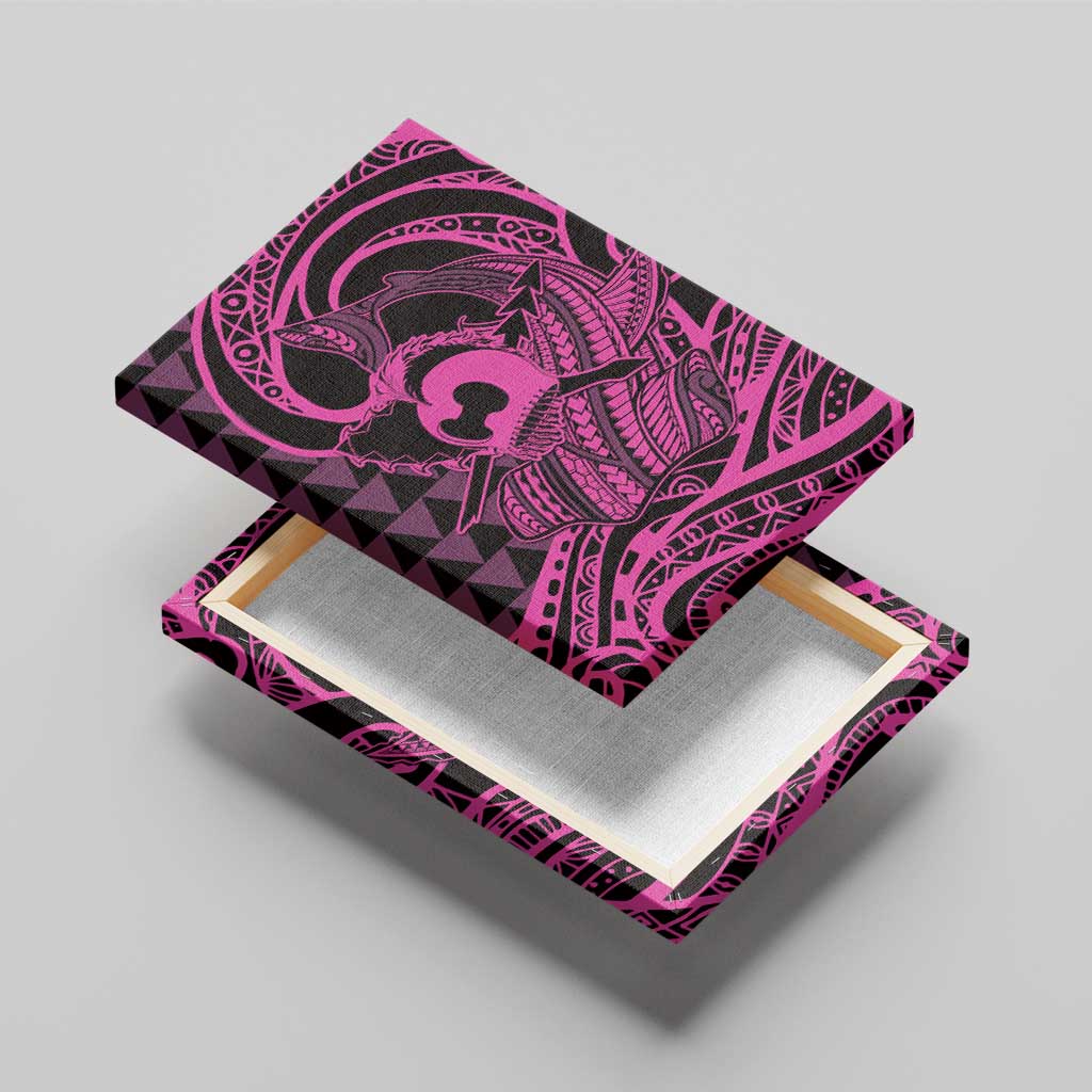 Koa Ikaika Warrior Helmet with Shark Canvas Wall Art Pink Kakau Style LT9 - Polynesian Pride