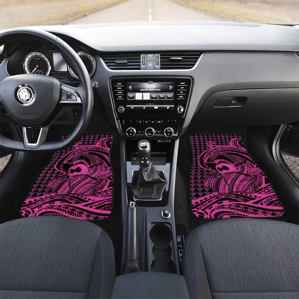 Koa Ikaika Warrior Helmet with Shark Car Mats Pink Kakau Style LT9 Set 2pcs - Front Pink - Polynesian Pride