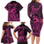 Koa Ikaika Warrior Helmet with Shark Family Matching Long Sleeve Bodycon Dress and Hawaiian Shirt Pink Kakau Style