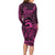 Koa Ikaika Warrior Helmet with Shark Family Matching Long Sleeve Bodycon Dress and Hawaiian Shirt Pink Kakau Style