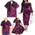 Koa Ikaika Warrior Helmet with Shark Family Matching Off The Shoulder Long Sleeve Dress and Hawaiian Shirt Pink Kakau Style