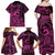 Koa Ikaika Warrior Helmet with Shark Family Matching Off Shoulder Maxi Dress and Hawaiian Shirt Pink Kakau Style