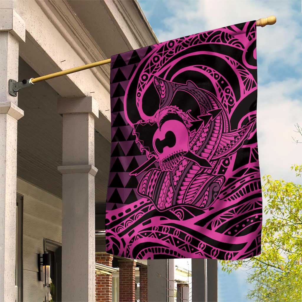 Koa Ikaika Warrior Helmet with Shark Garden Flag Pink Kakau Style LT9 House Flag Pink - Polynesian Pride