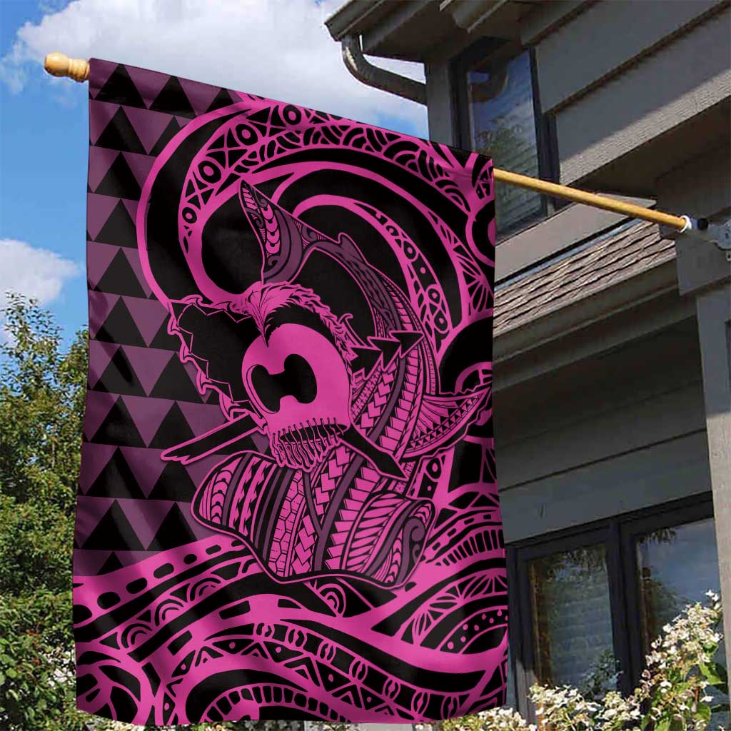Koa Ikaika Warrior Helmet with Shark Garden Flag Pink Kakau Style LT9 - Polynesian Pride