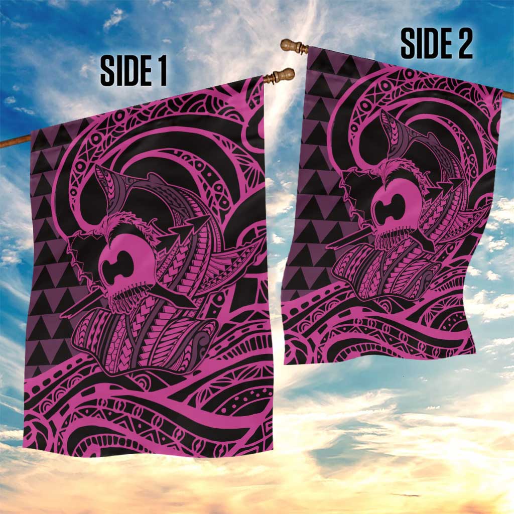 Koa Ikaika Warrior Helmet with Shark Garden Flag Pink Kakau Style LT9 - Polynesian Pride