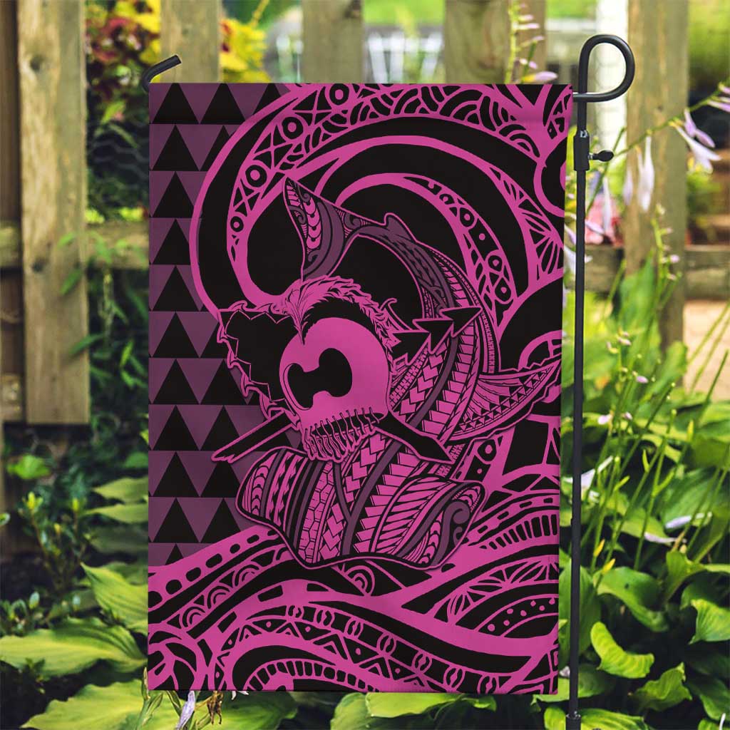 Koa Ikaika Warrior Helmet with Shark Garden Flag Pink Kakau Style LT9 Garden Flag Pink - Polynesian Pride