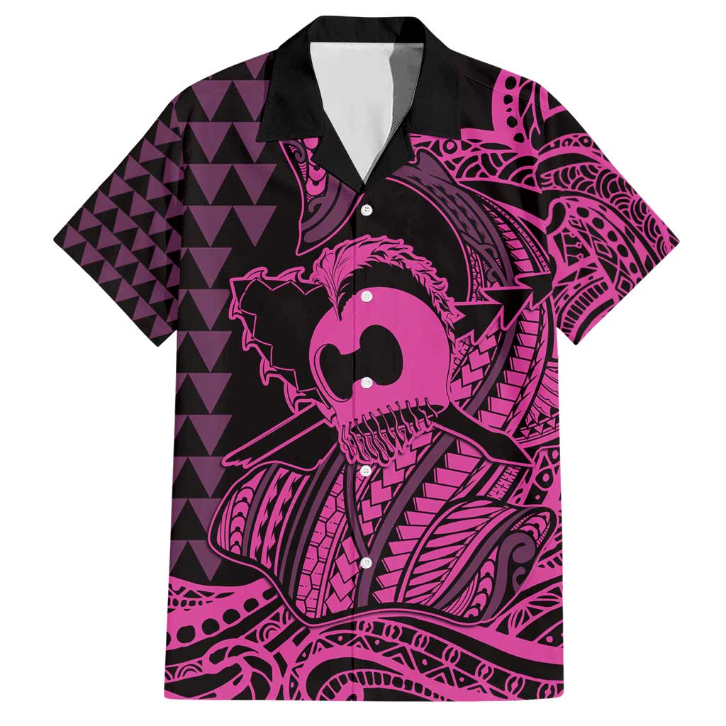 Koa Ikaika Warrior Helmet with Shark Hawaiian Shirt Pink Kakau Style LT9 Pink - Polynesian Pride