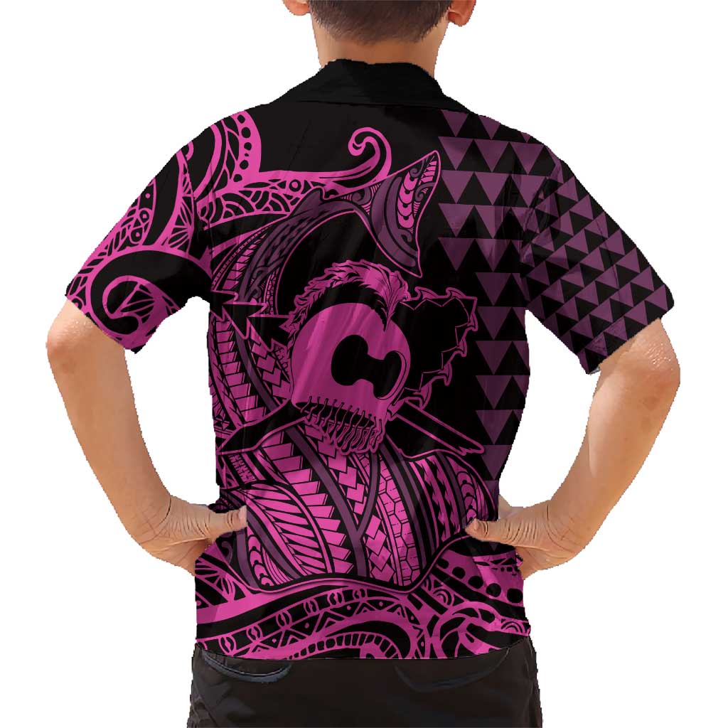 Koa Ikaika Warrior Helmet with Shark Hawaiian Shirt Pink Kakau Style LT9 - Polynesian Pride