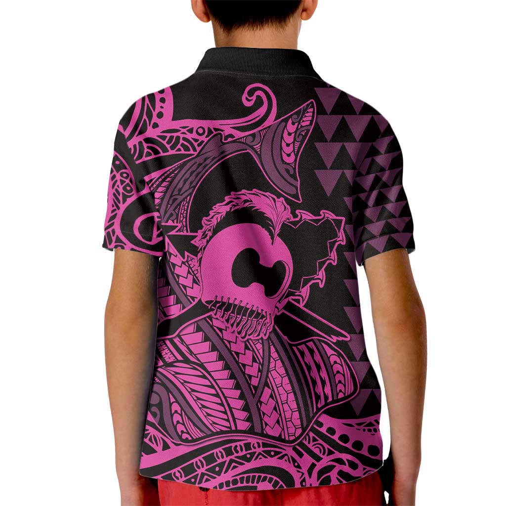 Koa Ikaika Warrior Helmet with Shark Kid Polo Shirt Pink Kakau Style LT9 - Polynesian Pride