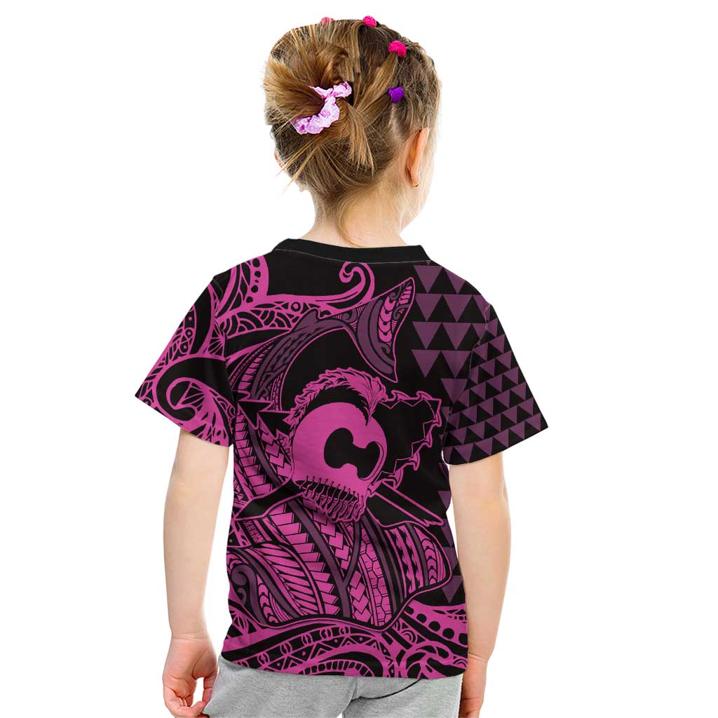 Koa Ikaika Warrior Helmet with Shark Kid T Shirt Pink Kakau Style LT9 - Polynesian Pride