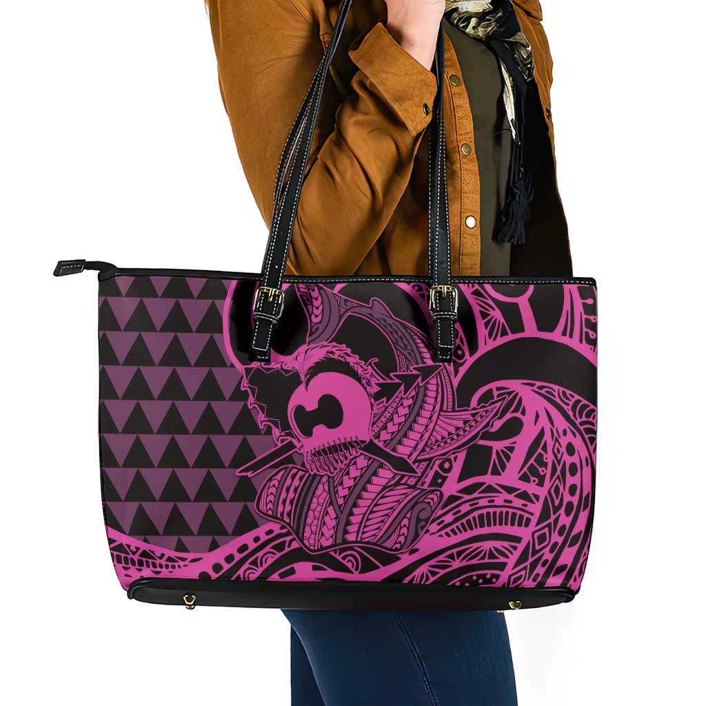 Koa Ikaika Warrior Helmet with Shark Leather Tote Bag Pink Kakau Style LT9 - Polynesian Pride