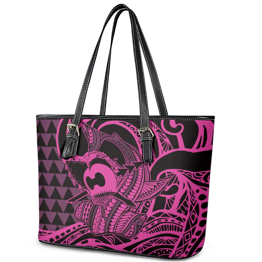 Koa Ikaika Warrior Helmet with Shark Leather Tote Bag Pink Kakau Style LT9 - Polynesian Pride
