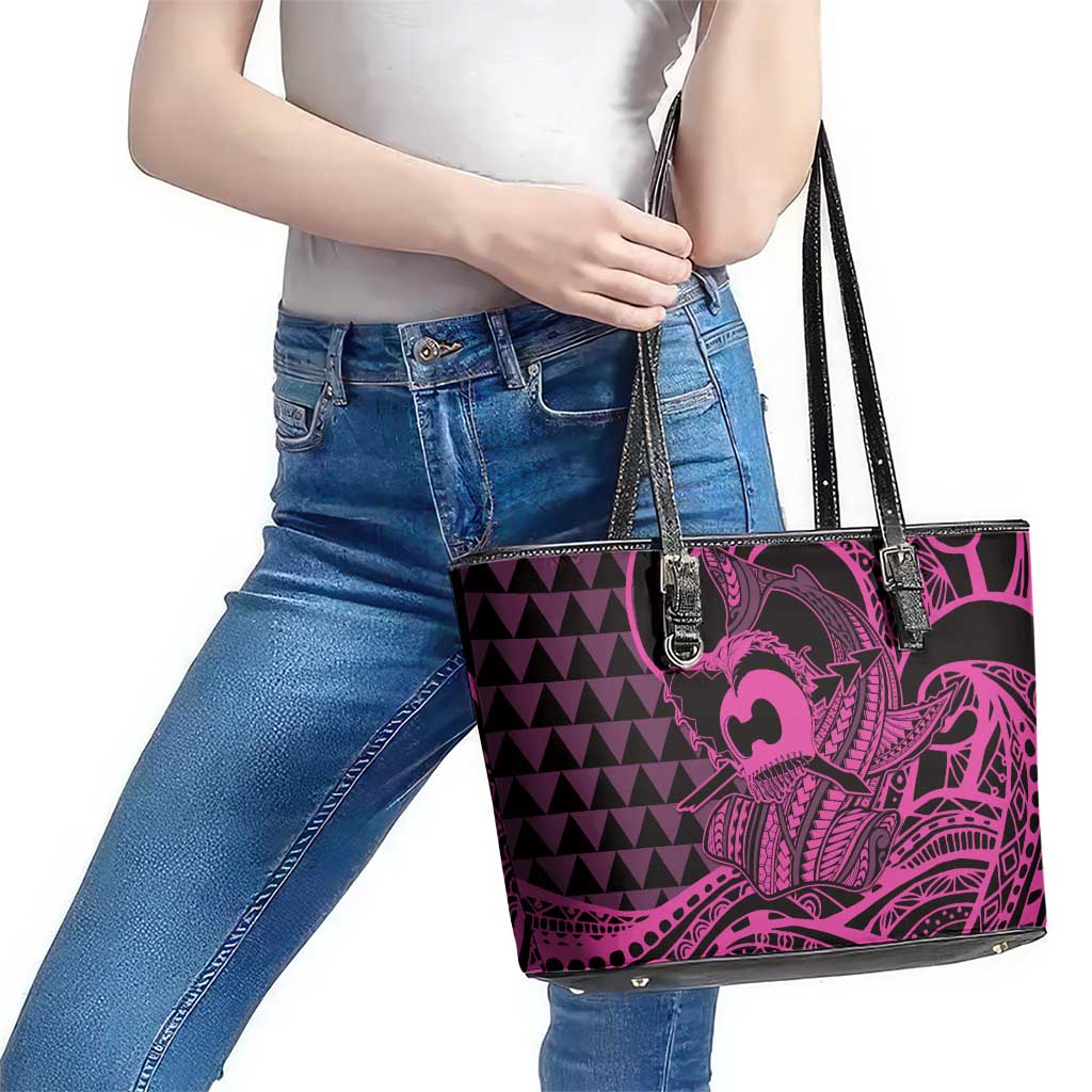Koa Ikaika Warrior Helmet with Shark Leather Tote Bag Pink Kakau Style LT9 - Polynesian Pride