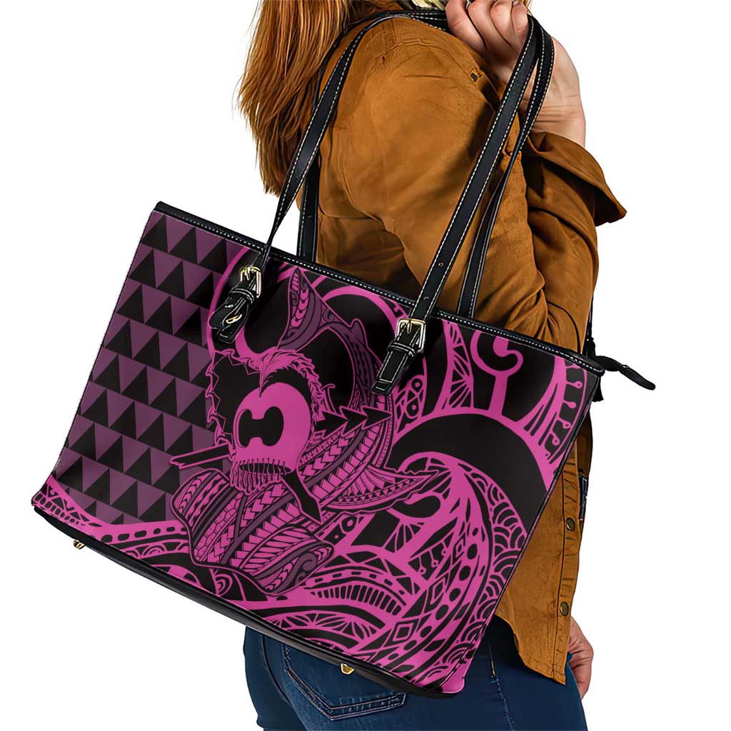 Koa Ikaika Warrior Helmet with Shark Leather Tote Bag Pink Kakau Style LT9 - Polynesian Pride