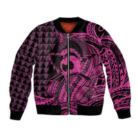 Koa Ikaika Warrior Helmet with Shark Sleeve Zip Bomber Jacket Pink Kakau Style LT9 Unisex Pink - Polynesian Pride