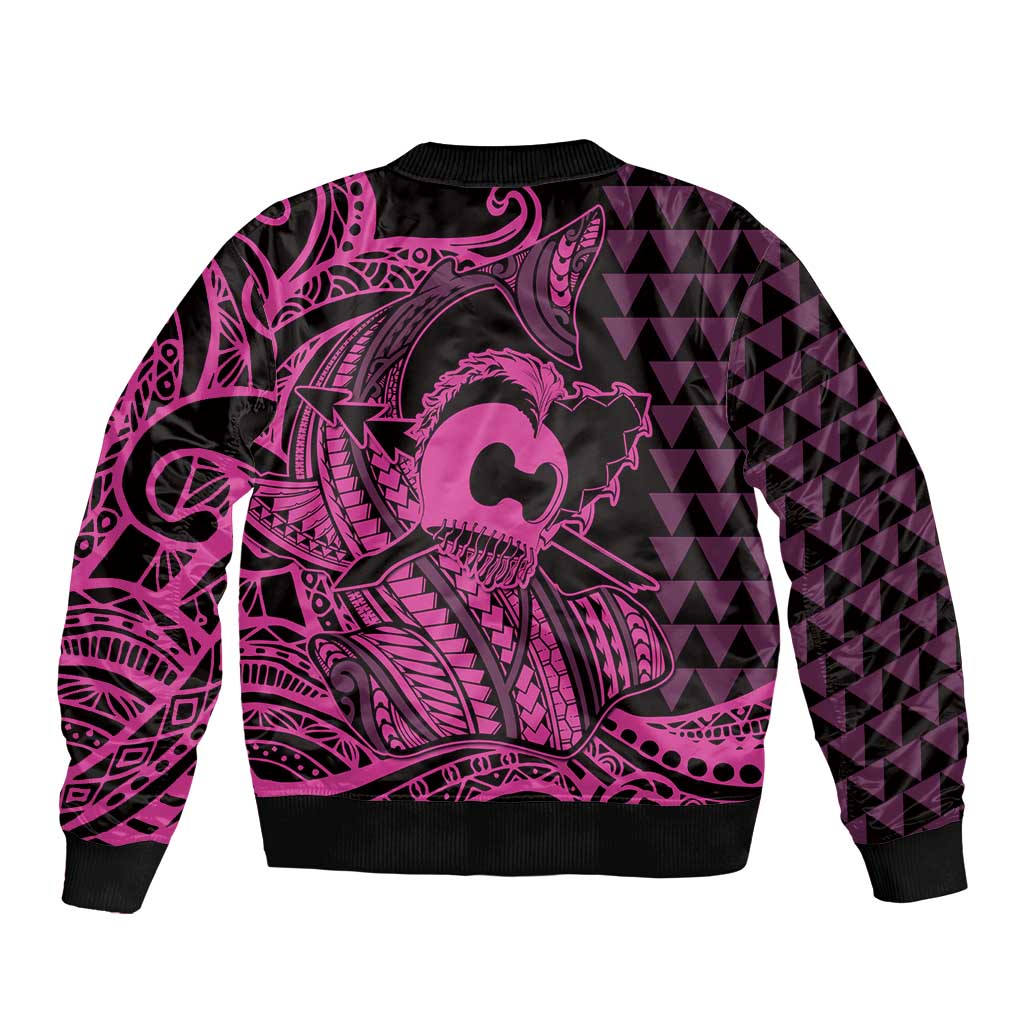 Koa Ikaika Warrior Helmet with Shark Sleeve Zip Bomber Jacket Pink Kakau Style LT9 - Polynesian Pride