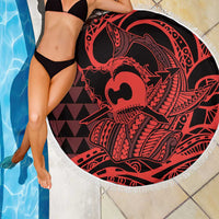 Koa Ikaika Warrior Helmet with Shark Beach Blanket Red Kakau Style LT9 - Polynesian Pride