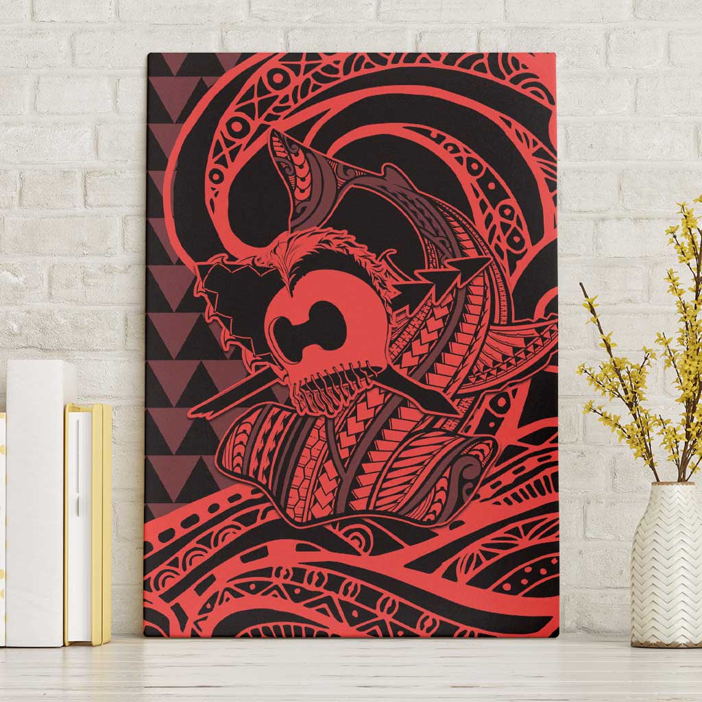 Koa Ikaika Warrior Helmet with Shark Canvas Wall Art Red Kakau Style LT9 Without Frame Red - Polynesian Pride