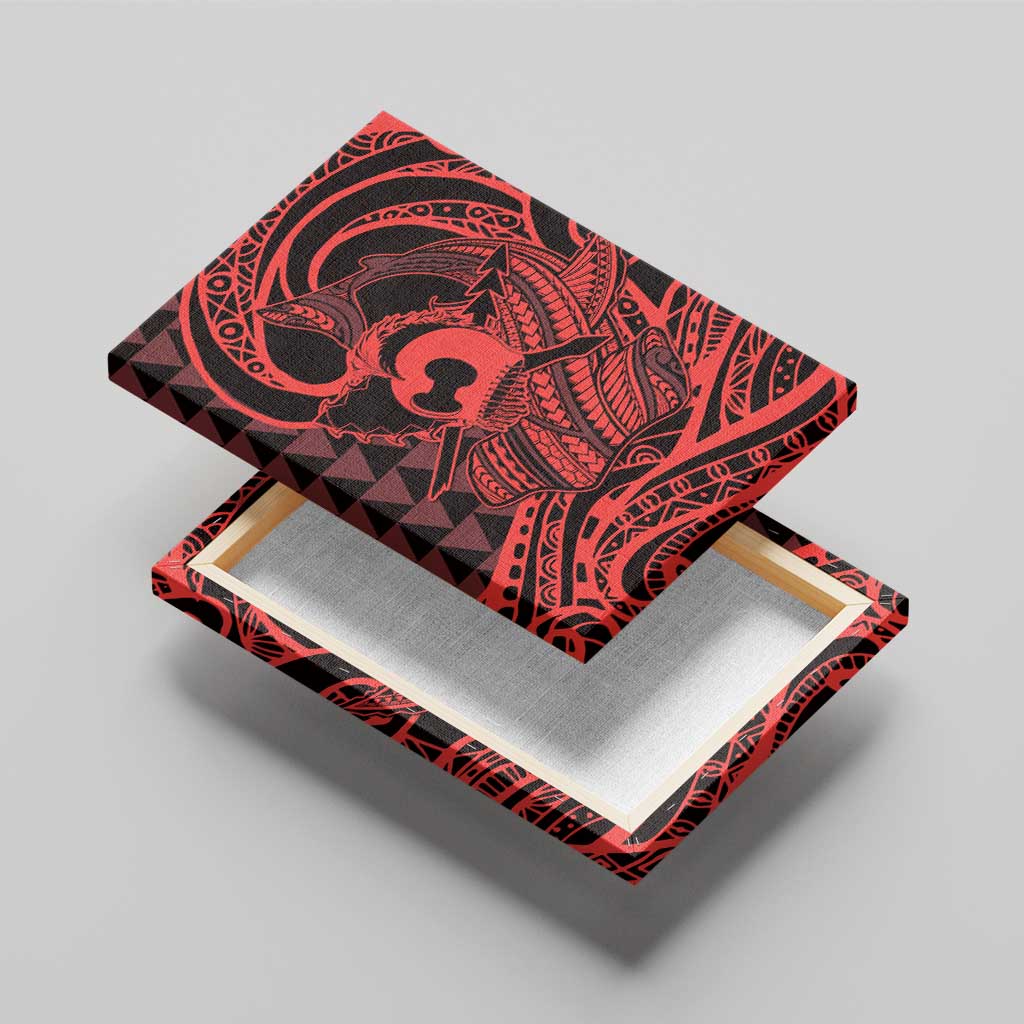 Koa Ikaika Warrior Helmet with Shark Canvas Wall Art Red Kakau Style LT9 - Polynesian Pride