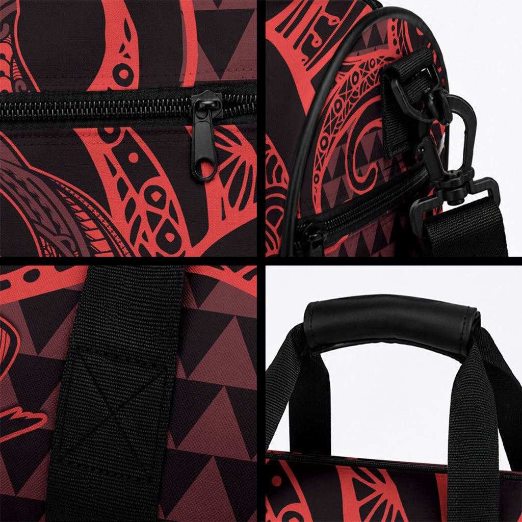Koa Ikaika Warrior Helmet with Shark Duffle Bag Red Kakau Style LT9 - Polynesian Pride