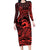 Koa Ikaika Warrior Helmet with Shark Family Matching Long Sleeve Bodycon Dress and Hawaiian Shirt Red Kakau Style