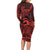 Koa Ikaika Warrior Helmet with Shark Family Matching Long Sleeve Bodycon Dress and Hawaiian Shirt Red Kakau Style