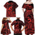 Koa Ikaika Warrior Helmet with Shark Family Matching Off Shoulder Maxi Dress and Hawaiian Shirt Red Kakau Style