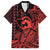 Koa Ikaika Warrior Helmet with Shark Family Matching Off Shoulder Maxi Dress and Hawaiian Shirt Red Kakau Style