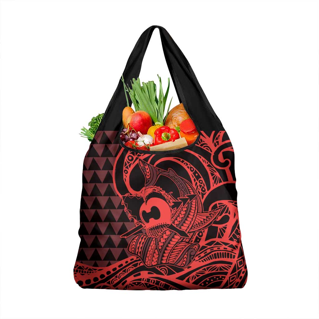 Koa Ikaika Warrior Helmet with Shark Grocery Bag Red Kakau Style LT9 1-pack One Size Red - Polynesian Pride