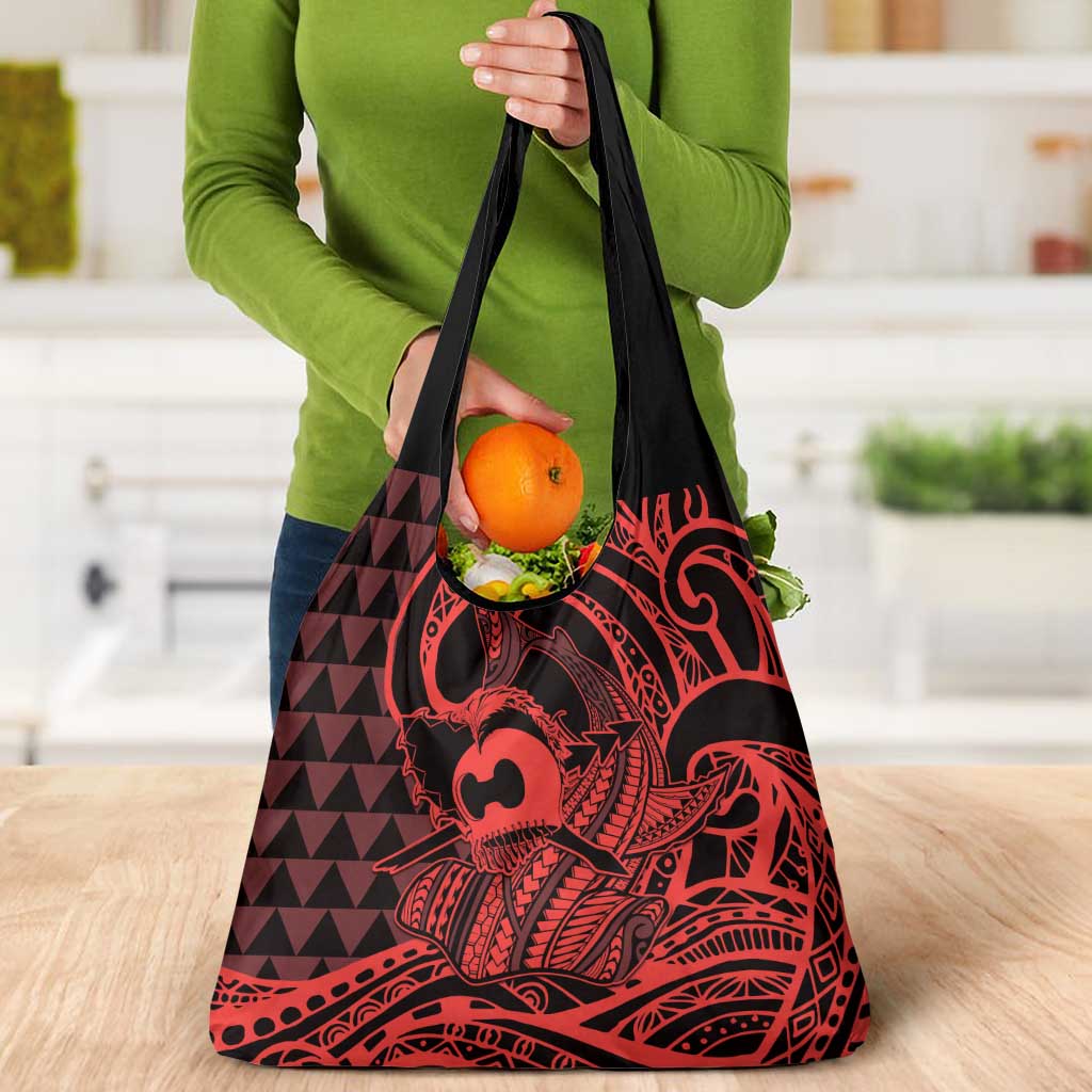 Koa Ikaika Warrior Helmet with Shark Grocery Bag Red Kakau Style LT9 - Polynesian Pride