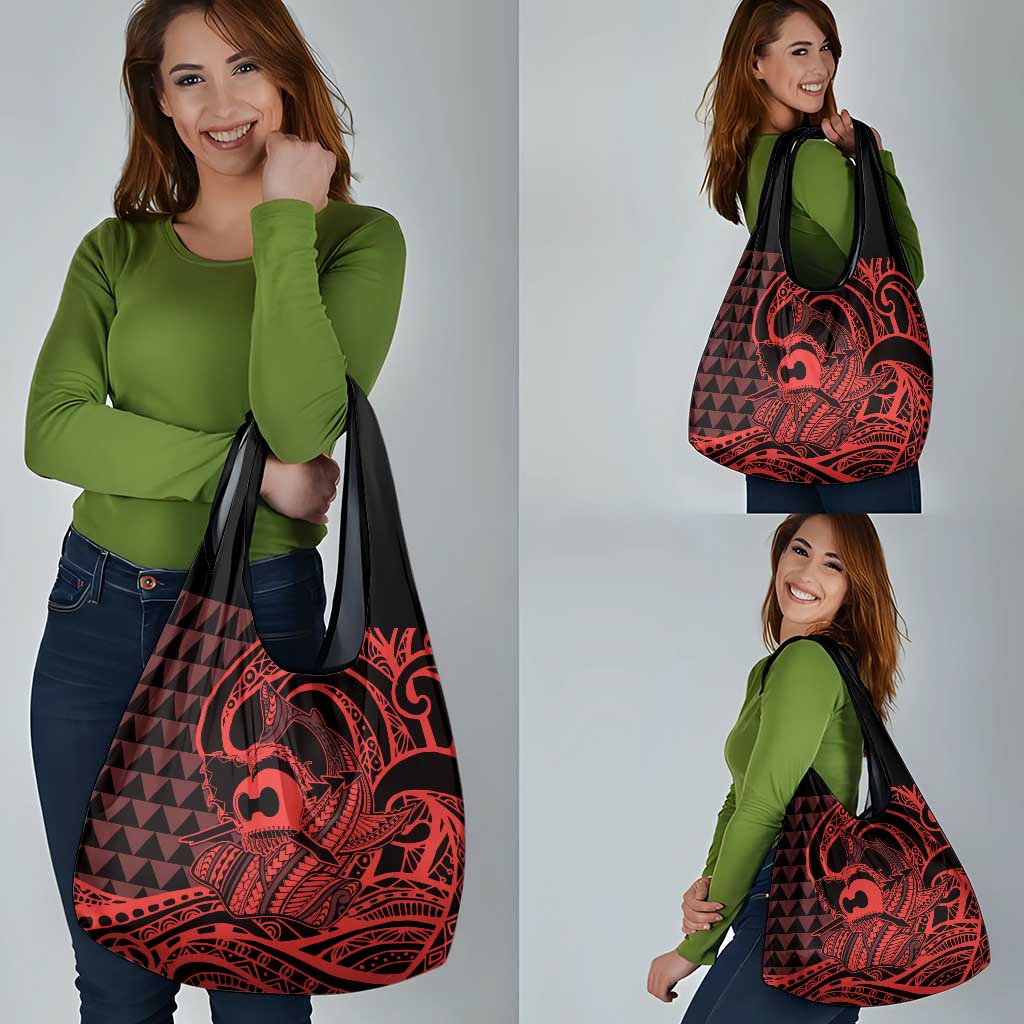Koa Ikaika Warrior Helmet with Shark Grocery Bag Red Kakau Style LT9 - Polynesian Pride
