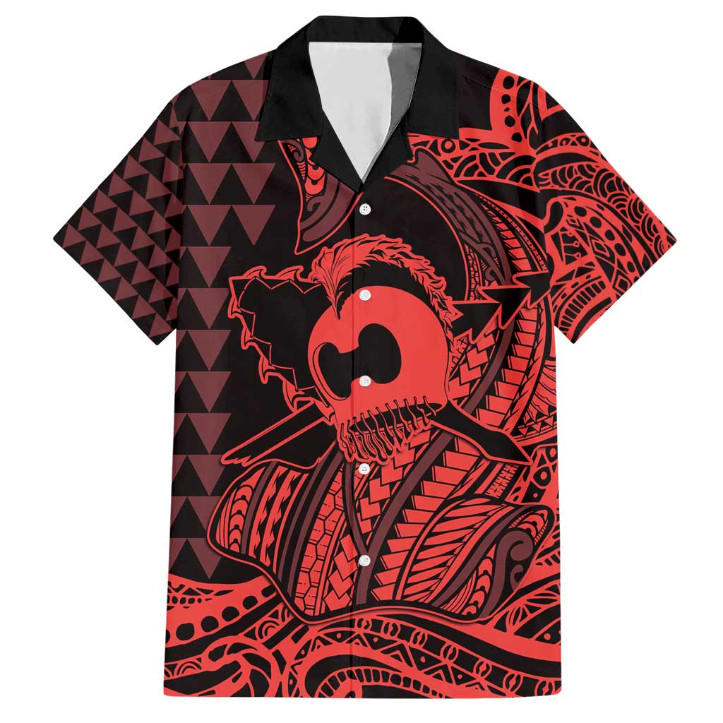 Koa Ikaika Warrior Helmet with Shark Hawaiian Shirt Red Kakau Style LT9 Red - Polynesian Pride