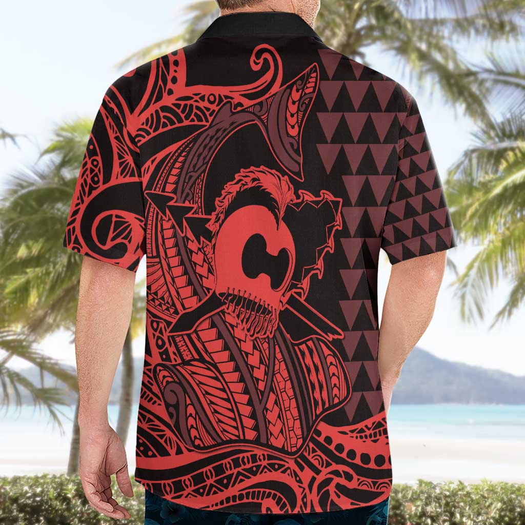 Koa Ikaika Warrior Helmet with Shark Hawaiian Shirt Red Kakau Style LT9 - Polynesian Pride