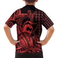 Koa Ikaika Warrior Helmet with Shark Hawaiian Shirt Red Kakau Style LT9 - Polynesian Pride
