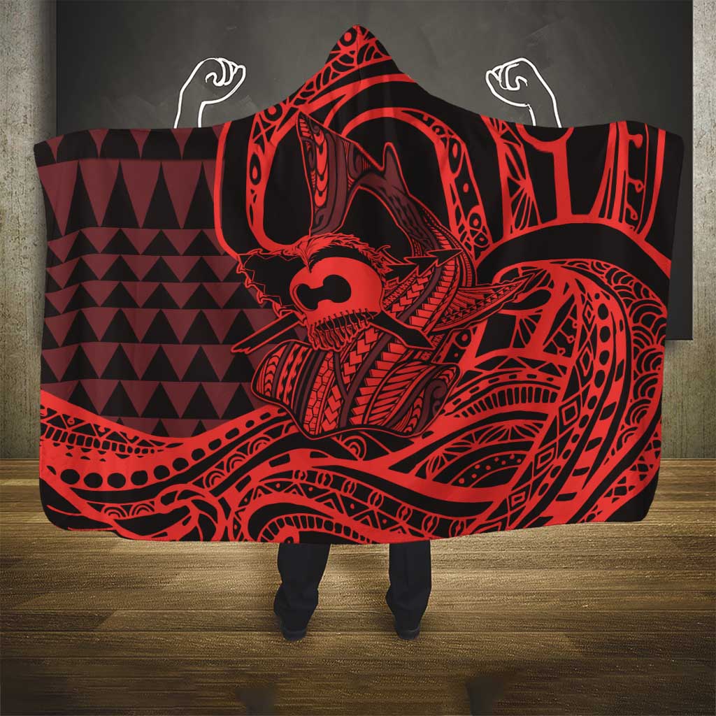 Koa Ikaika Warrior Helmet with Shark Hooded Blanket Red Kakau Style LT9 - Polynesian Pride