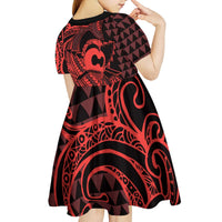 Koa Ikaika Warrior Helmet with Shark Kid Short Sleeve Dress Red Kakau Style LT9 - Polynesian Pride
