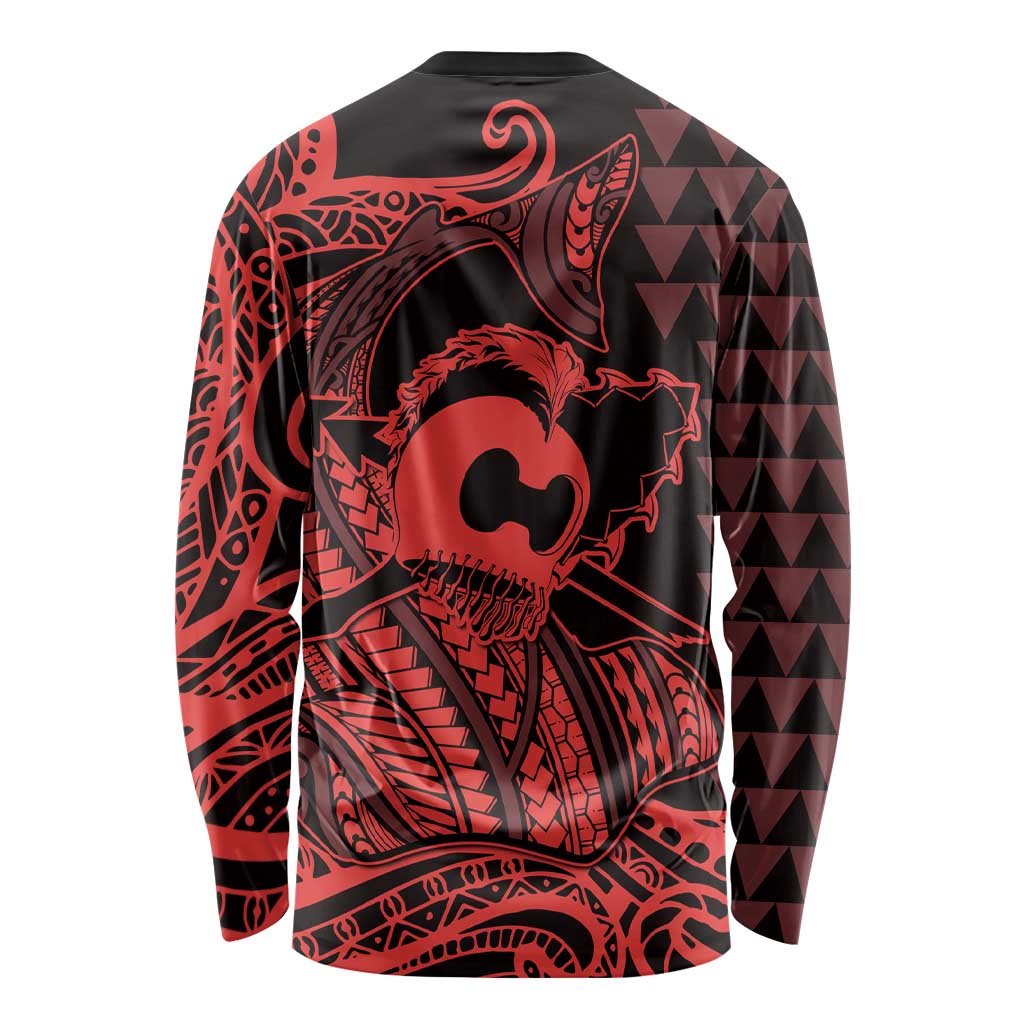 Koa Ikaika Warrior Helmet with Shark Long Sleeve Shirt Red Kakau Style LT9 - Polynesian Pride