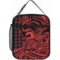 Koa Ikaika Warrior Helmet with Shark Lunch Bag Red Kakau Style LT9 10.2 × 8.3 × 4.3 inch Red - Polynesian Pride