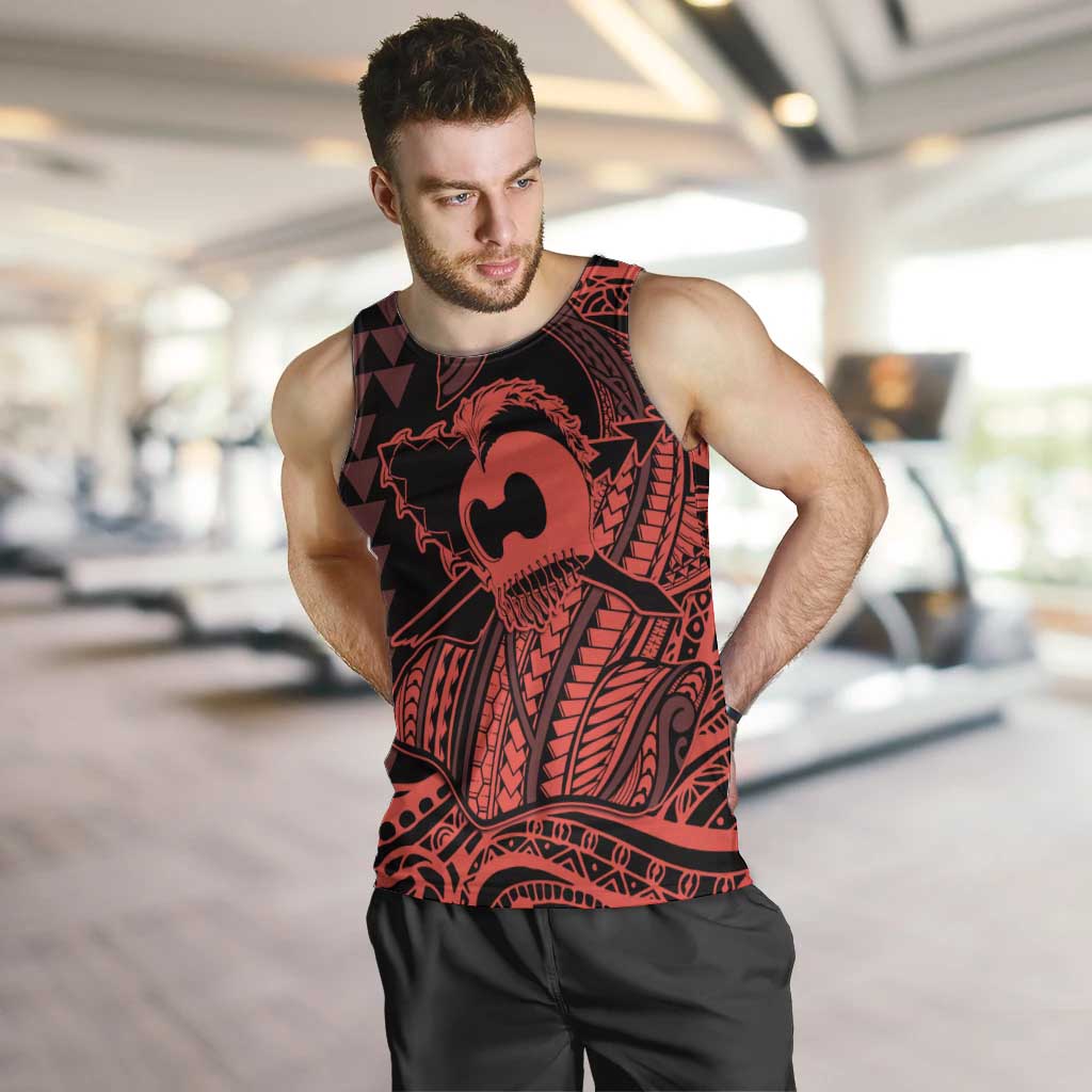 Koa Ikaika Warrior Helmet with Shark Men Tank Top Red Kakau Style LT9 Red - Polynesian Pride