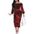 Koa Ikaika Warrior Helmet with Shark Off The Shoulder Long Sleeve Dress Red Kakau Style