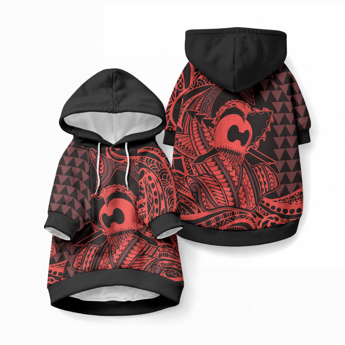 Koa Ikaika Warrior Helmet with Shark Pet Hoodie Red Kakau Style LT9 Pullover Red - Polynesian Pride