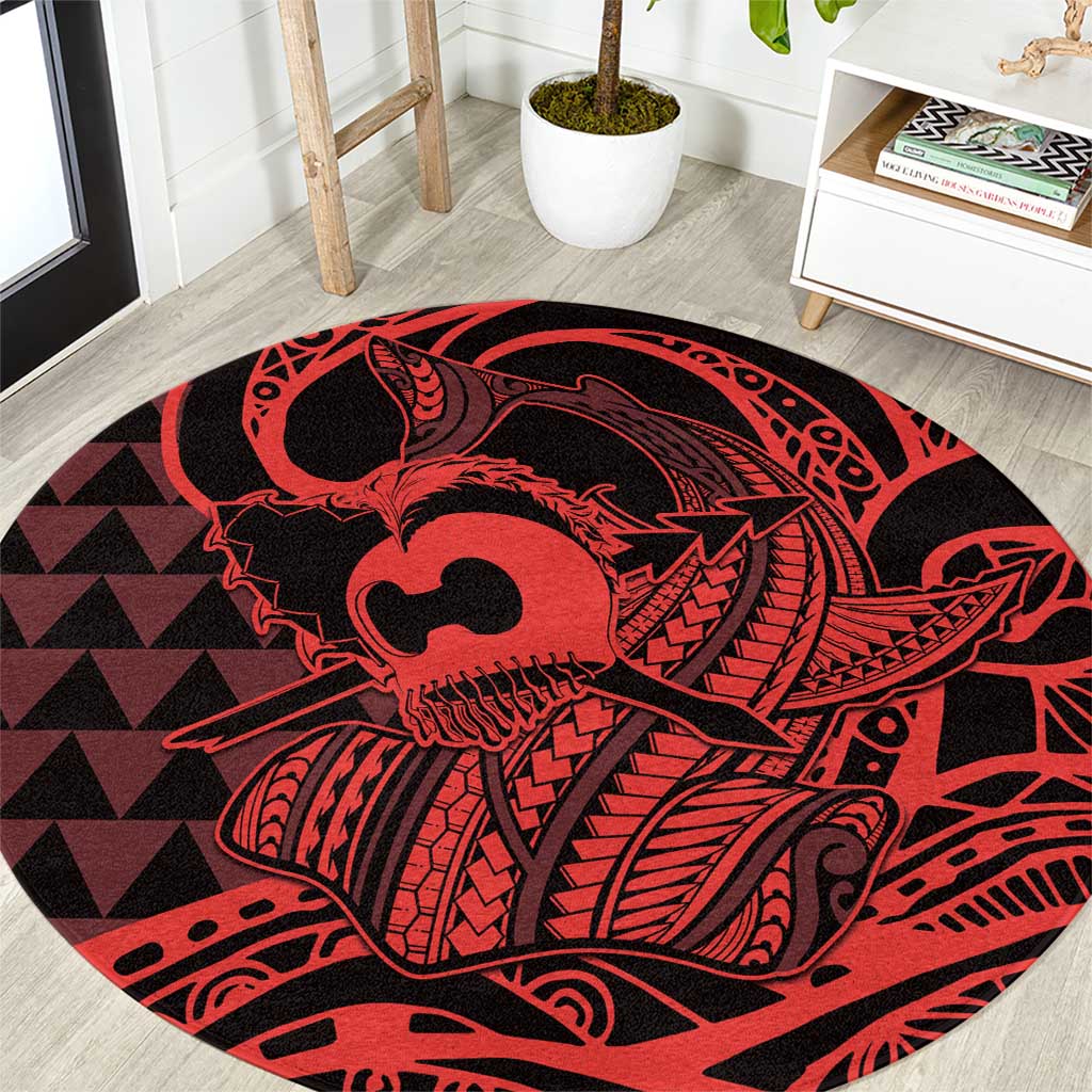 Koa Ikaika Warrior Helmet with Shark Round Carpet Red Kakau Style LT9 Red - Polynesian Pride