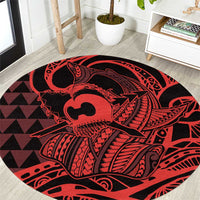 Koa Ikaika Warrior Helmet with Shark Round Carpet Red Kakau Style LT9 Red - Polynesian Pride