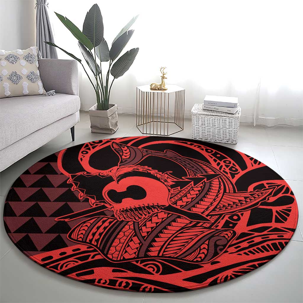 Koa Ikaika Warrior Helmet with Shark Round Carpet Red Kakau Style LT9 - Polynesian Pride