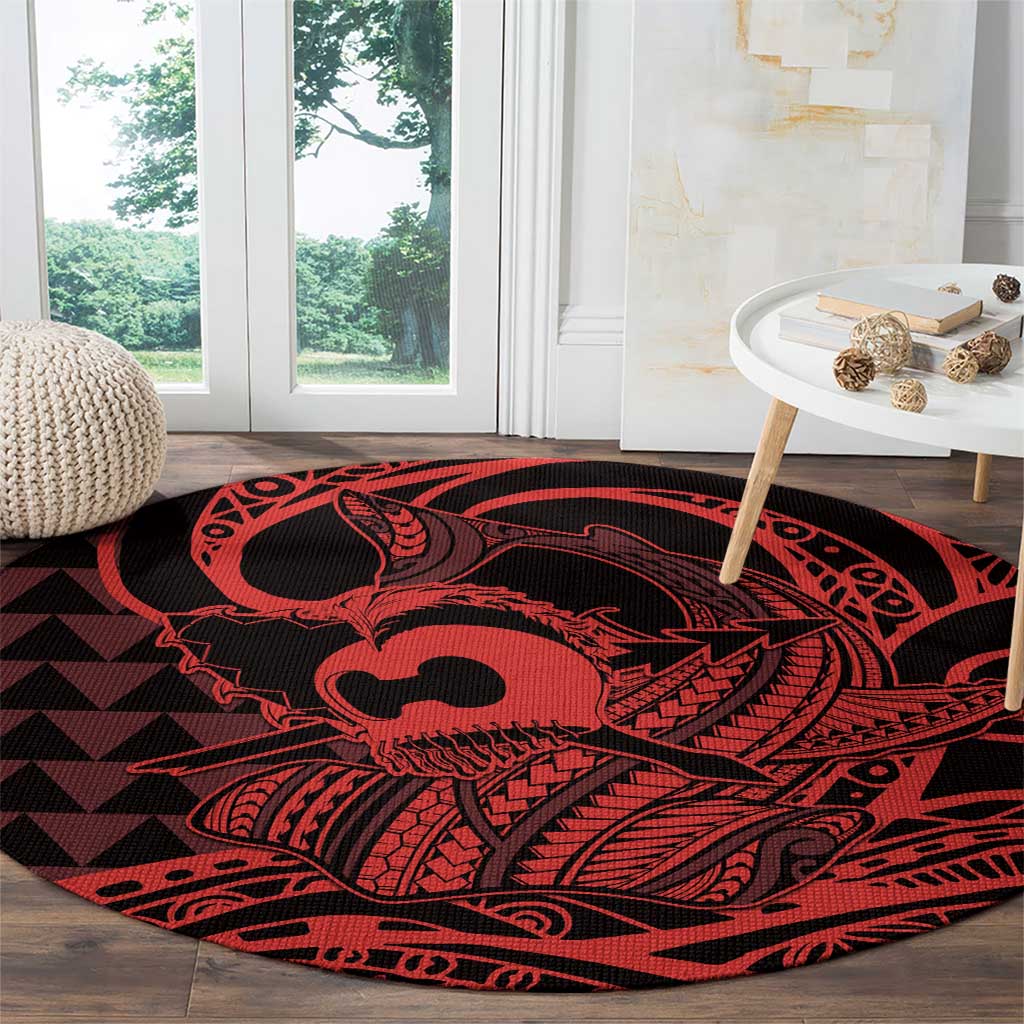 Koa Ikaika Warrior Helmet with Shark Round Carpet Red Kakau Style LT9 - Polynesian Pride