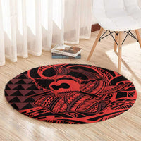 Koa Ikaika Warrior Helmet with Shark Round Carpet Red Kakau Style LT9 - Polynesian Pride