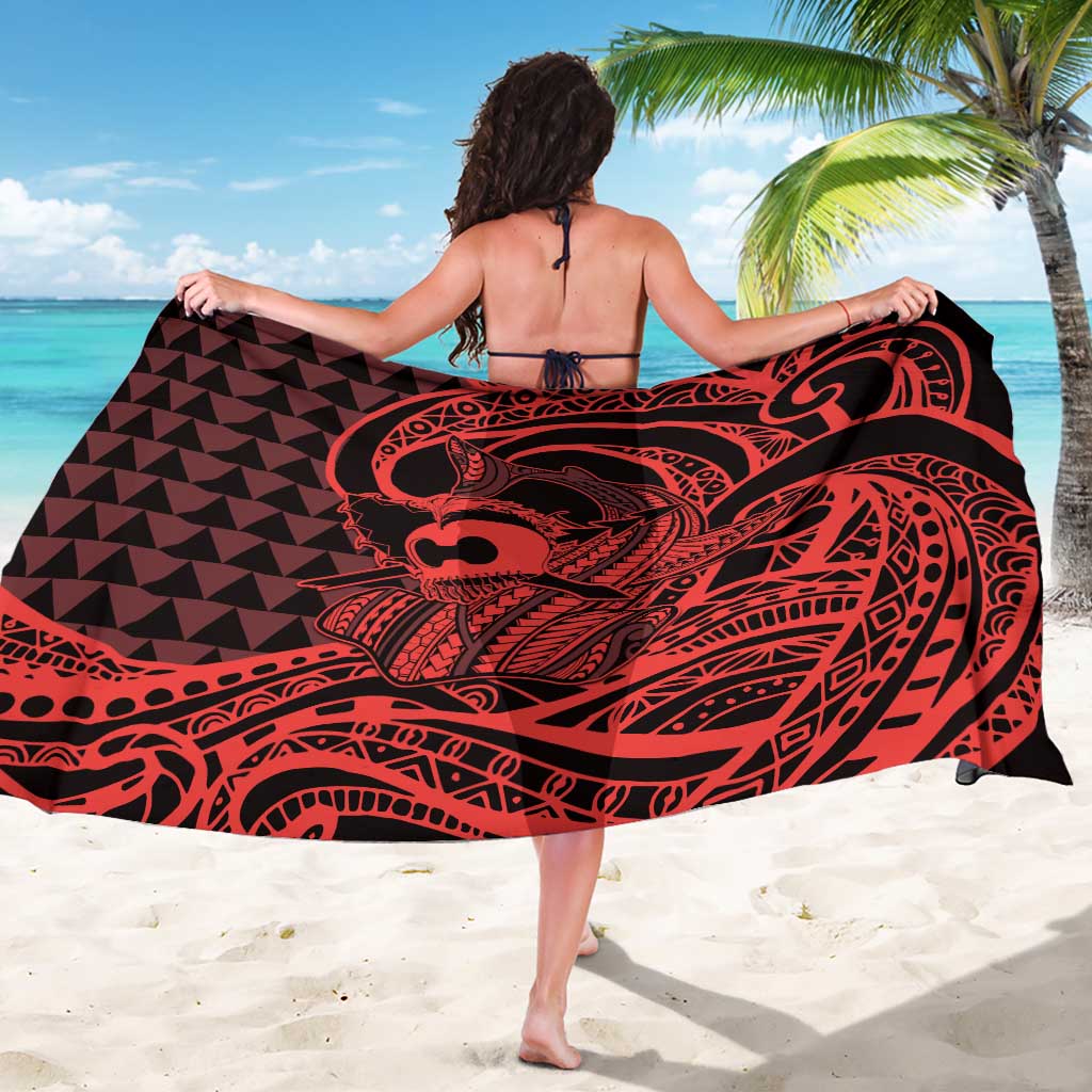 Koa Ikaika Warrior Helmet with Shark Sarong Red Kakau Style LT9 - Polynesian Pride