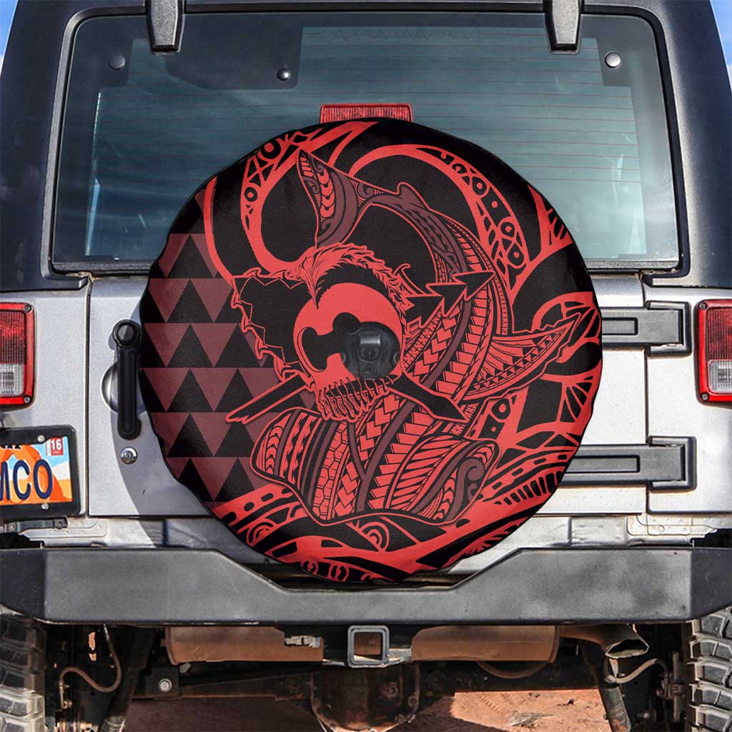 Koa Ikaika Warrior Helmet with Shark Spare Tire Cover Red Kakau Style