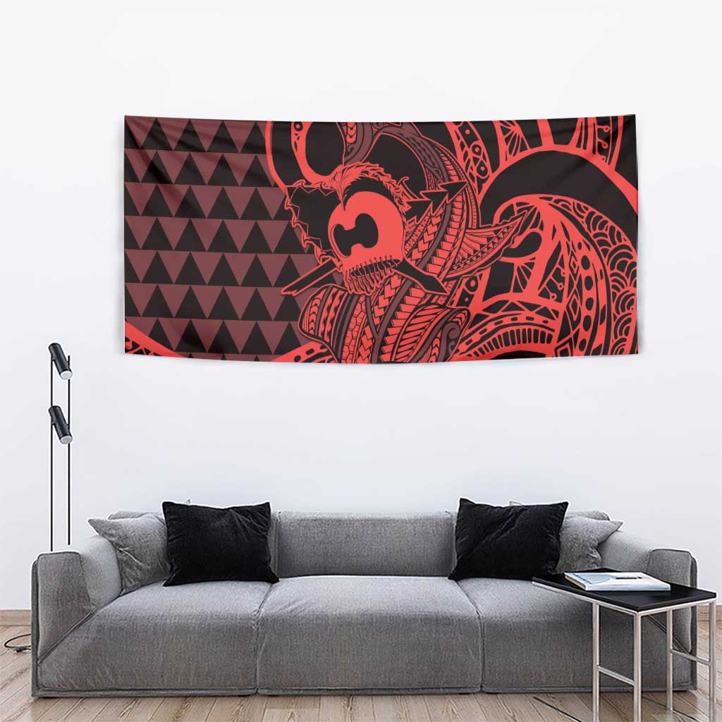 Koa Ikaika Warrior Helmet with Shark Tapestry Red Kakau Style LT9 - Polynesian Pride